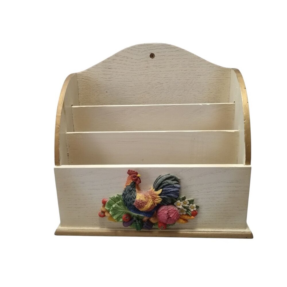 Farmhouse Rooster Kitchen Caddy Organizer Letter Holder County Decor Vintage